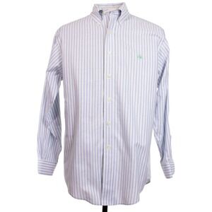 Brooks Brothers Supima Mens S White‎ Stripe Multicolor Non Iron Logo LS Shirt